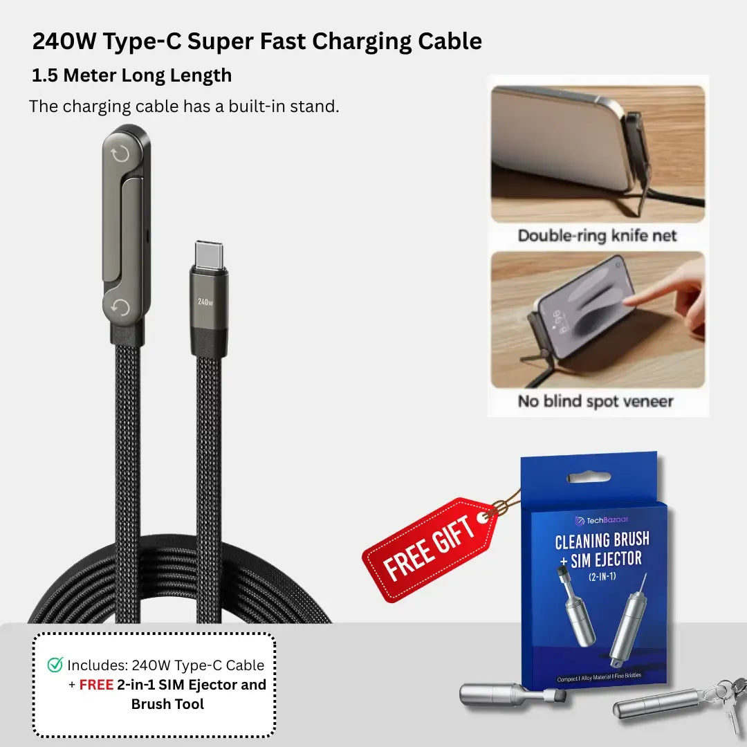 240W ( 2 In 1 Type C Fast Charging Cable+ Mobile Stand )